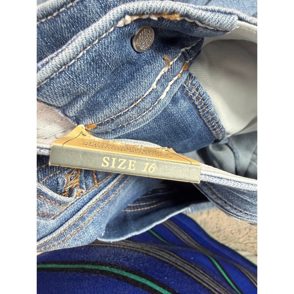 NWT Democracy Jeans 16 Mid Rise Ab Technology Ankle Length Distressed Blue Denim - Picture 7 of 14